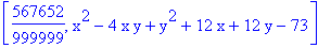 [567652/999999, x^2-4*x*y+y^2+12*x+12*y-73]